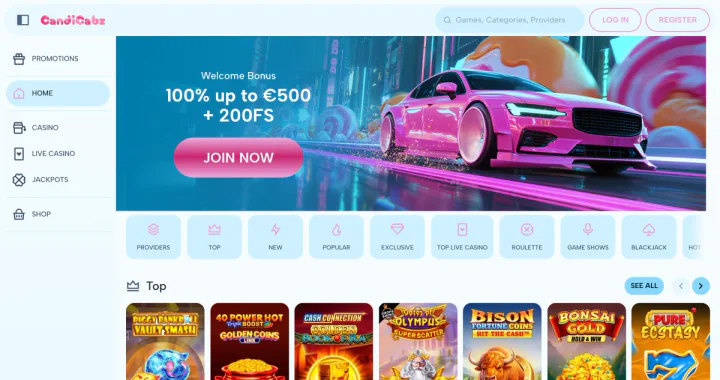 Casino-Lobby von candicabz.com: Slots auf der Startseite