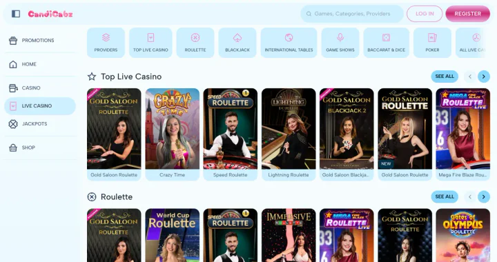 Live-Casino-Bereich von candicabz.com