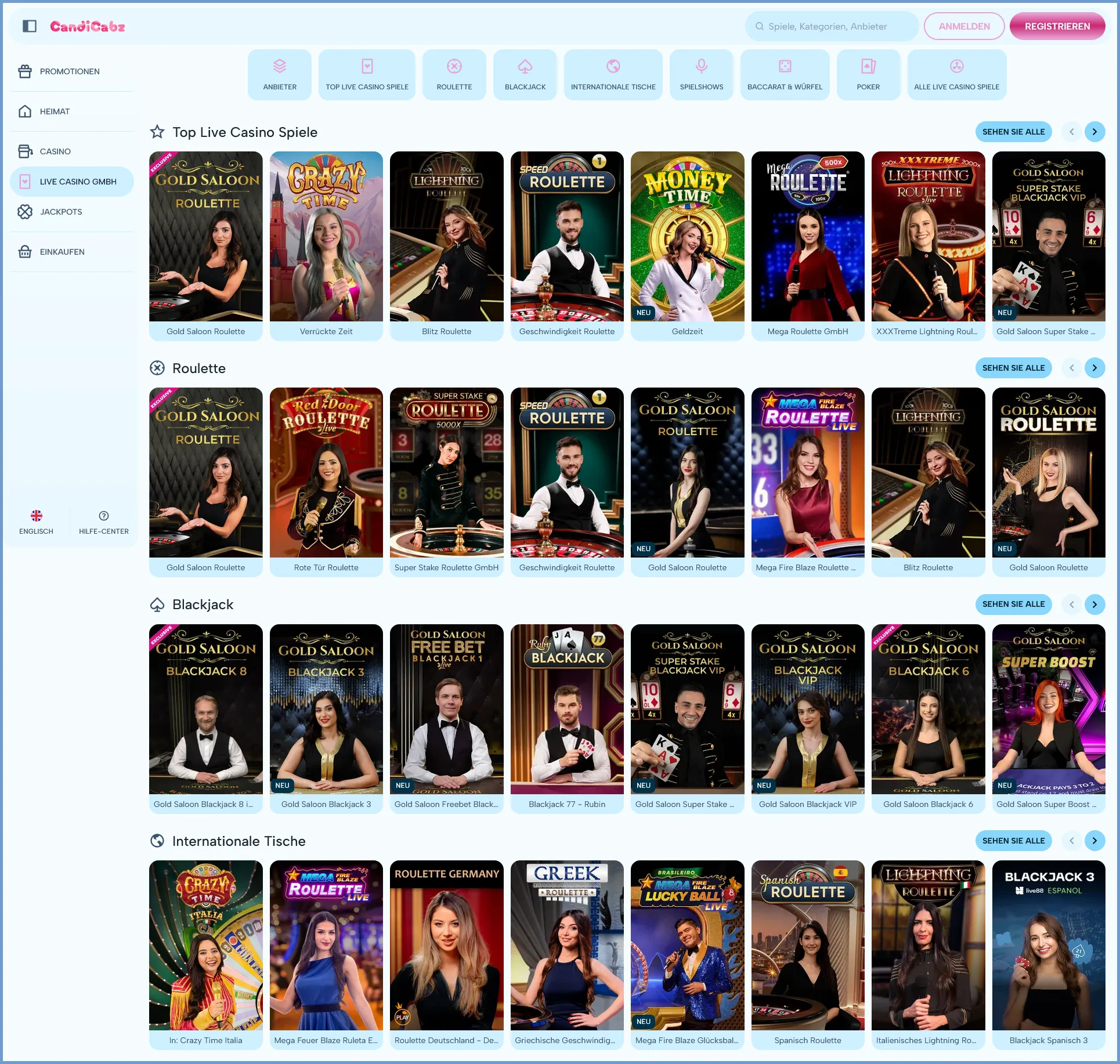 Live-Casino Spiele bei CandiCabz im Überblick