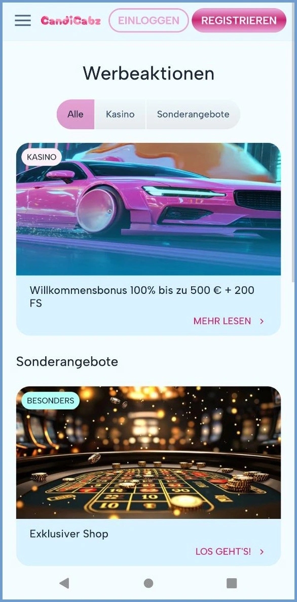 Exklusive Boni und aktuelle Promotionen bei CandiCabz Casino