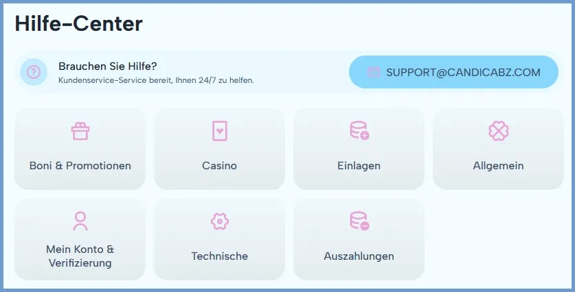 24/7 Live-Chat-Support bei CandiCabz Casinoverfügbar
